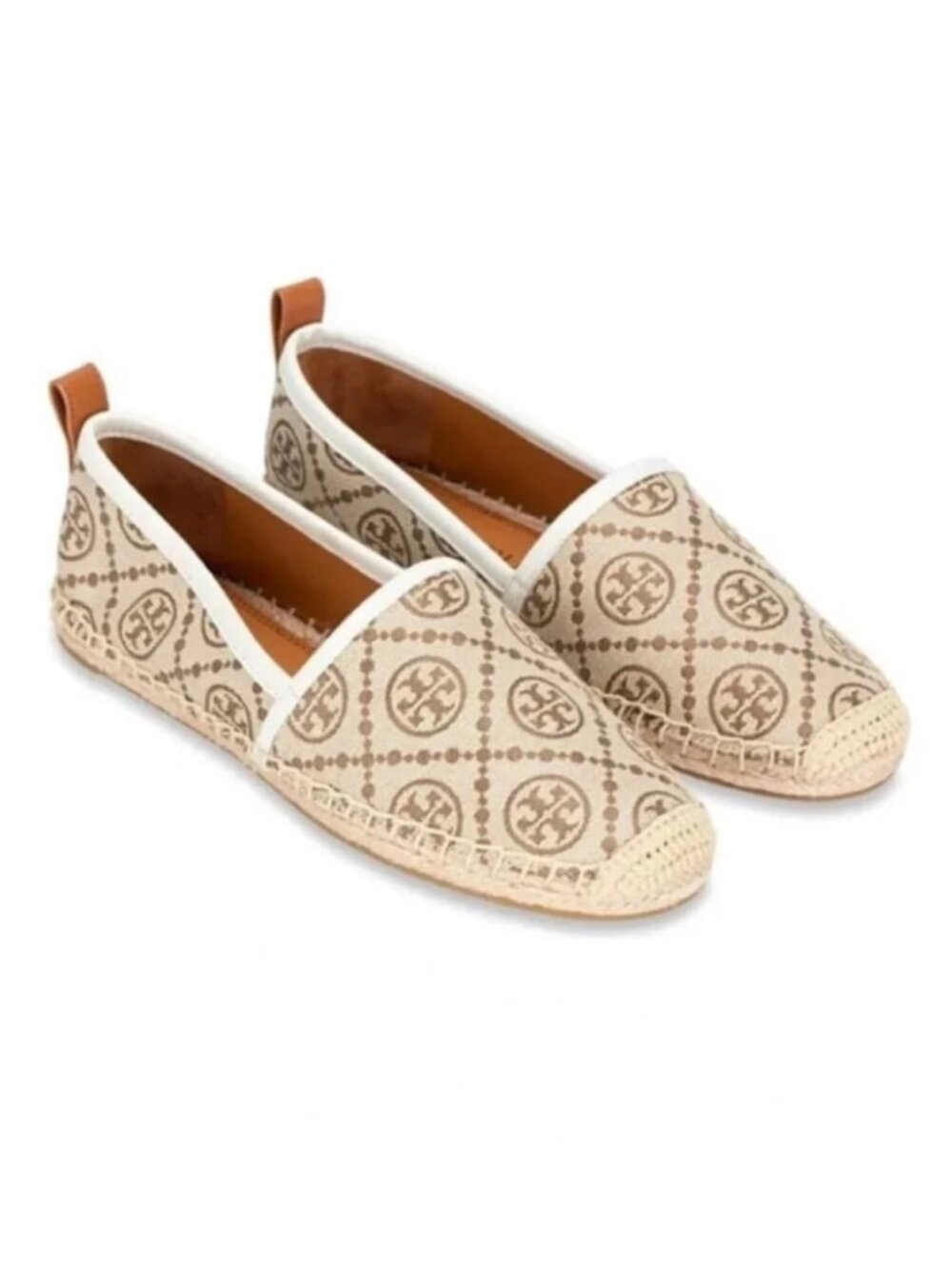 Tory Burch T Monogram Espadrille Flat Loafers in Brown Tan Size 8.5